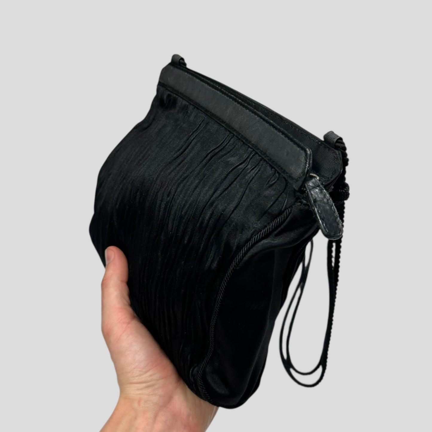 Prada Milano 90’s Velvet Textured Stripe Crossbody Bag | O/S, Black
