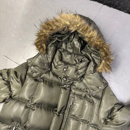 Takeo Kikuchi Puffer Jacket With Fur Hood In Olive Green ( L )