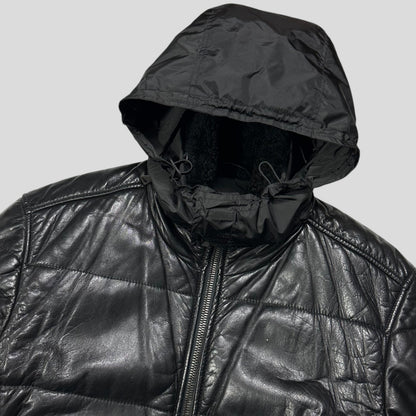 Prada Sport 00’s Leather Aviator Shearling Fur Collar Hooded Puffer - IT52 (L) | Large, Black