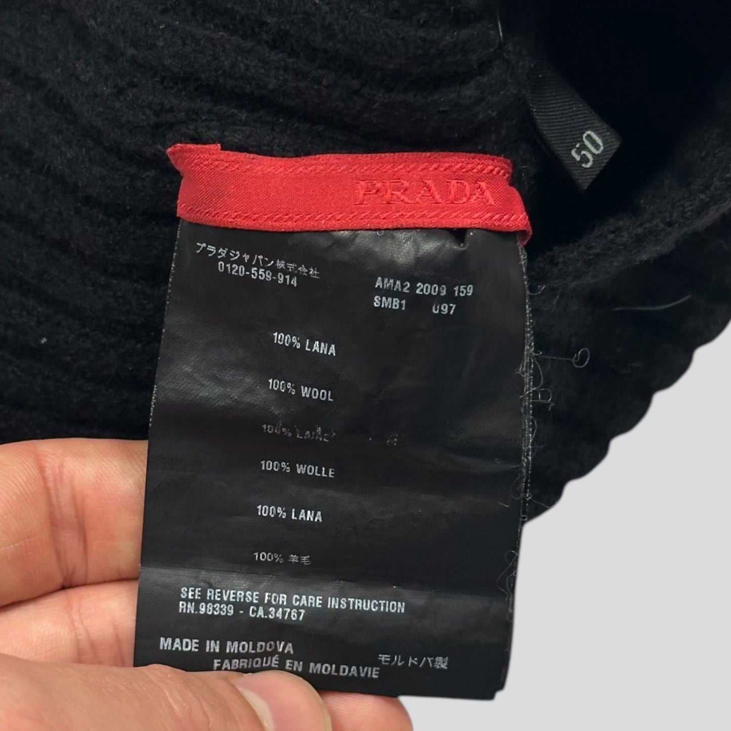 Prada Sport 2009 Black Ribbed Wool Fisherman’s Beanie - M