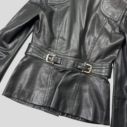 Gucci by Tom Ford 2003 GG Monogram Leather Belted Jacket - IT42