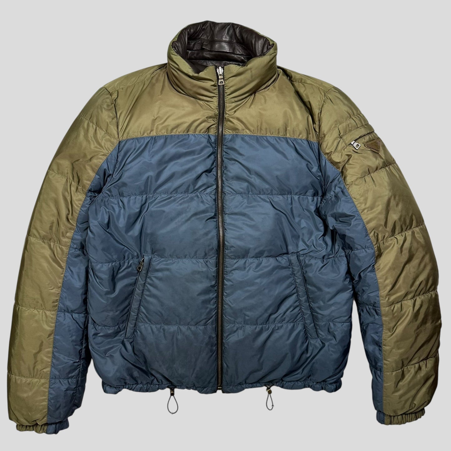 Prada Milano 2012 Leather Reversible Triangle Logo Nylon Puffer Jacket - L | Default Title, Multicoloured