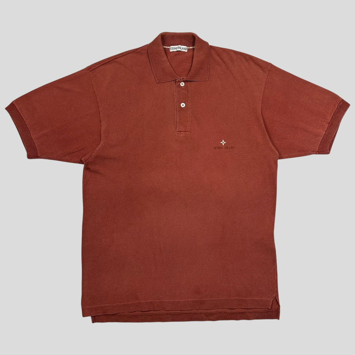 Stone Island 1988 Embroidered Compass Spellout Polo Shirt - M | Burgundy