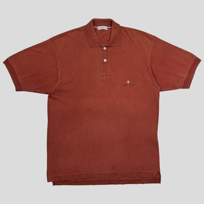 Stone Island 1988 Embroidered Compass Spellout Polo Shirt - M | Burgundy
