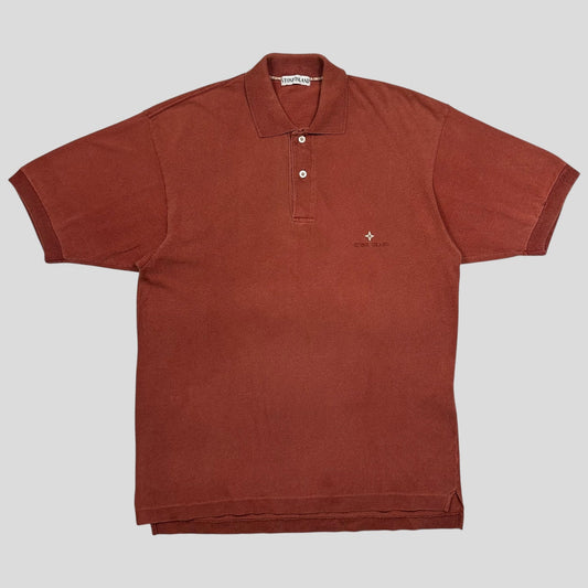 Stone Island 1988 Embroidered Compass Spellout Polo Shirt - M | Medium, Burgundy