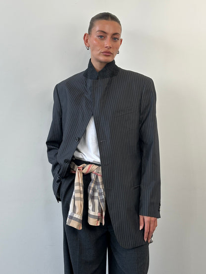 Armani Collezioni 1990s Wool Silk Pinstripe Single Breasted Blazer - 42R/XL
