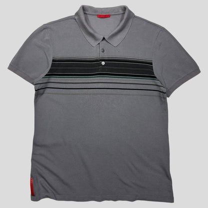 Prada Sport 2008 Embroidered Stripe Red Tab Polo Shirt - M