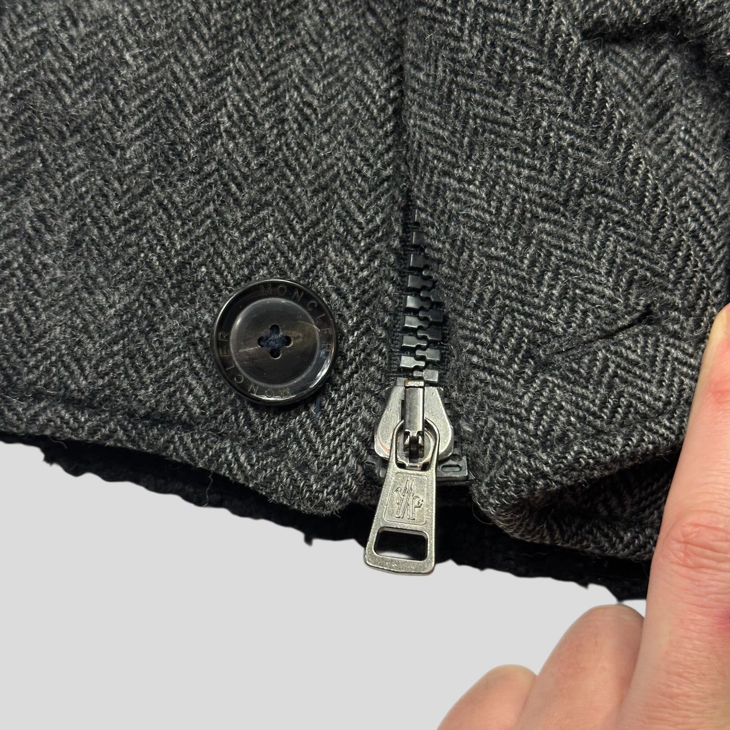 Moncler 00’s Herringbone Wool Down Detachable Fur Jacket - 3 (L)