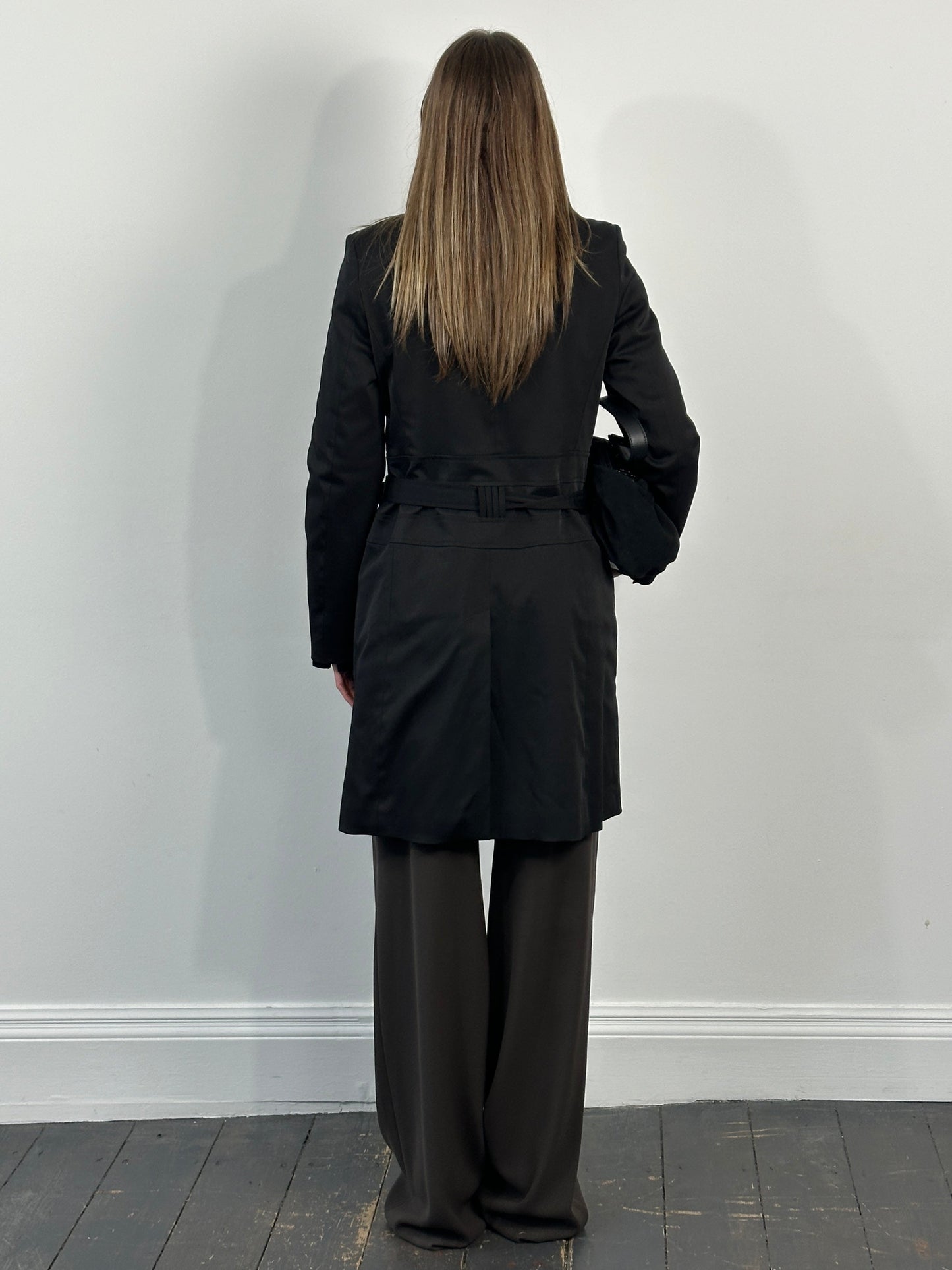 Vintage 1990s Funnel Neck Nylon Belted Trench Coat - M