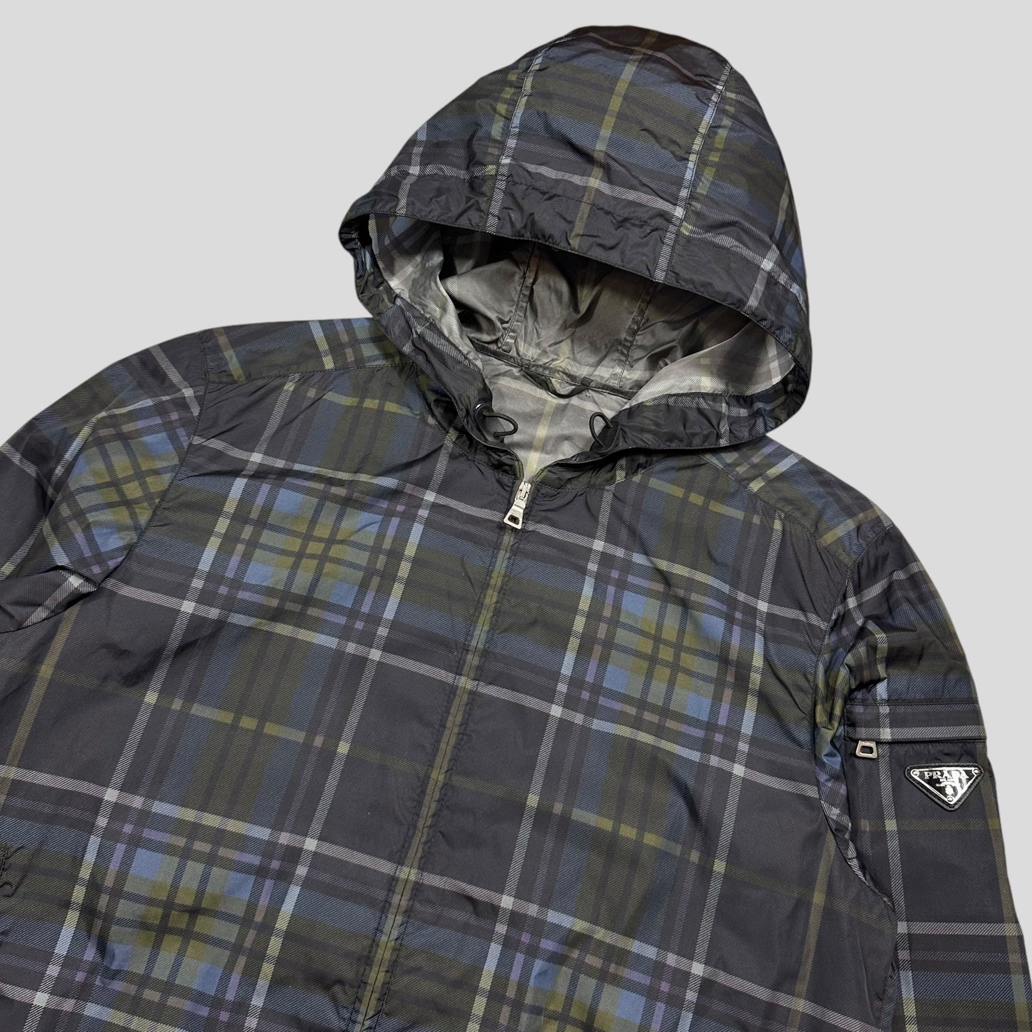 Prada 2011 SAMPLE Shadow Plaid Nylon-PU Resin Coated Windbreaker - M/L | Default Title, Dark Shadow Plaid