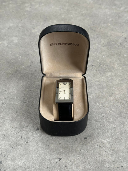 Emporio Armani 2000s Rectangle Stainless Steel Leather Watch
