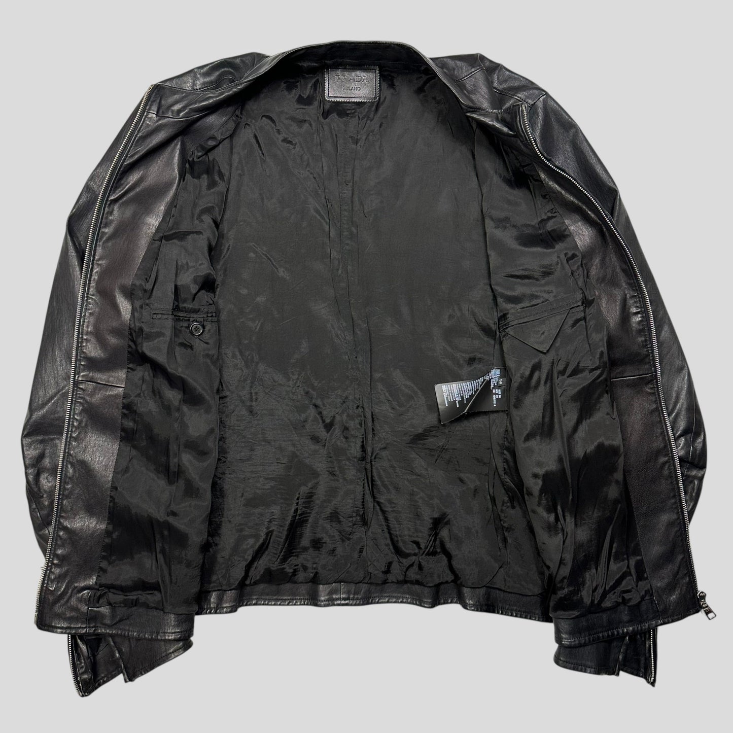 Prada Milano 2013 Lambskin Leather Biker Pocket Jacket - L | Default Title, Black