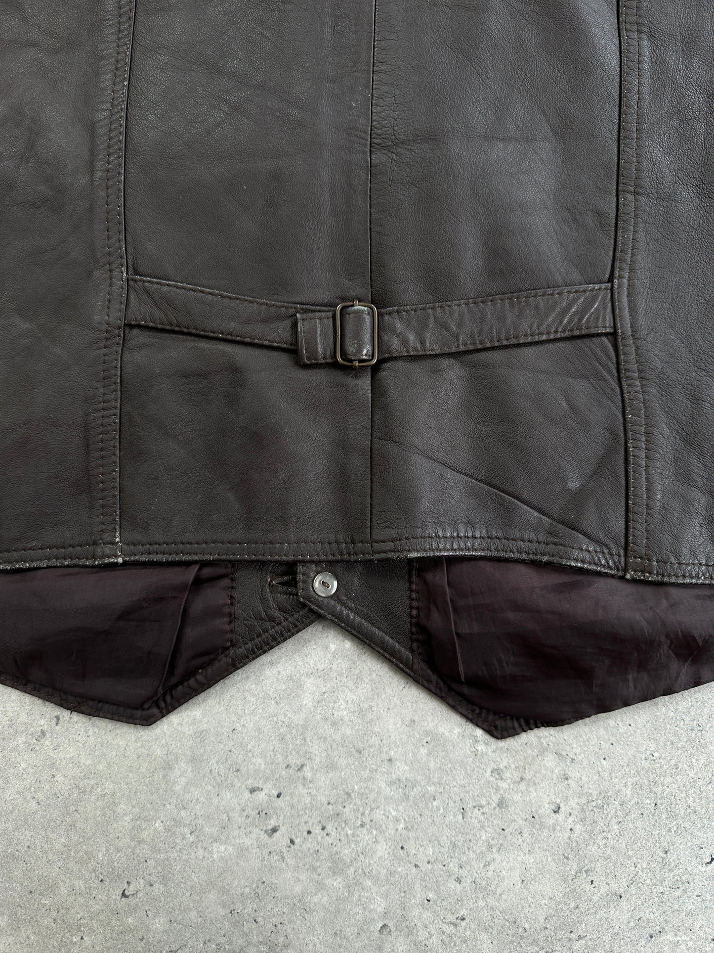 Vintage 1990s Leather Waistcoat - XL
