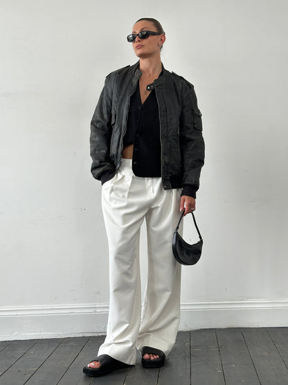 Vintage Distressed Leather Bomber Jacket - M/L