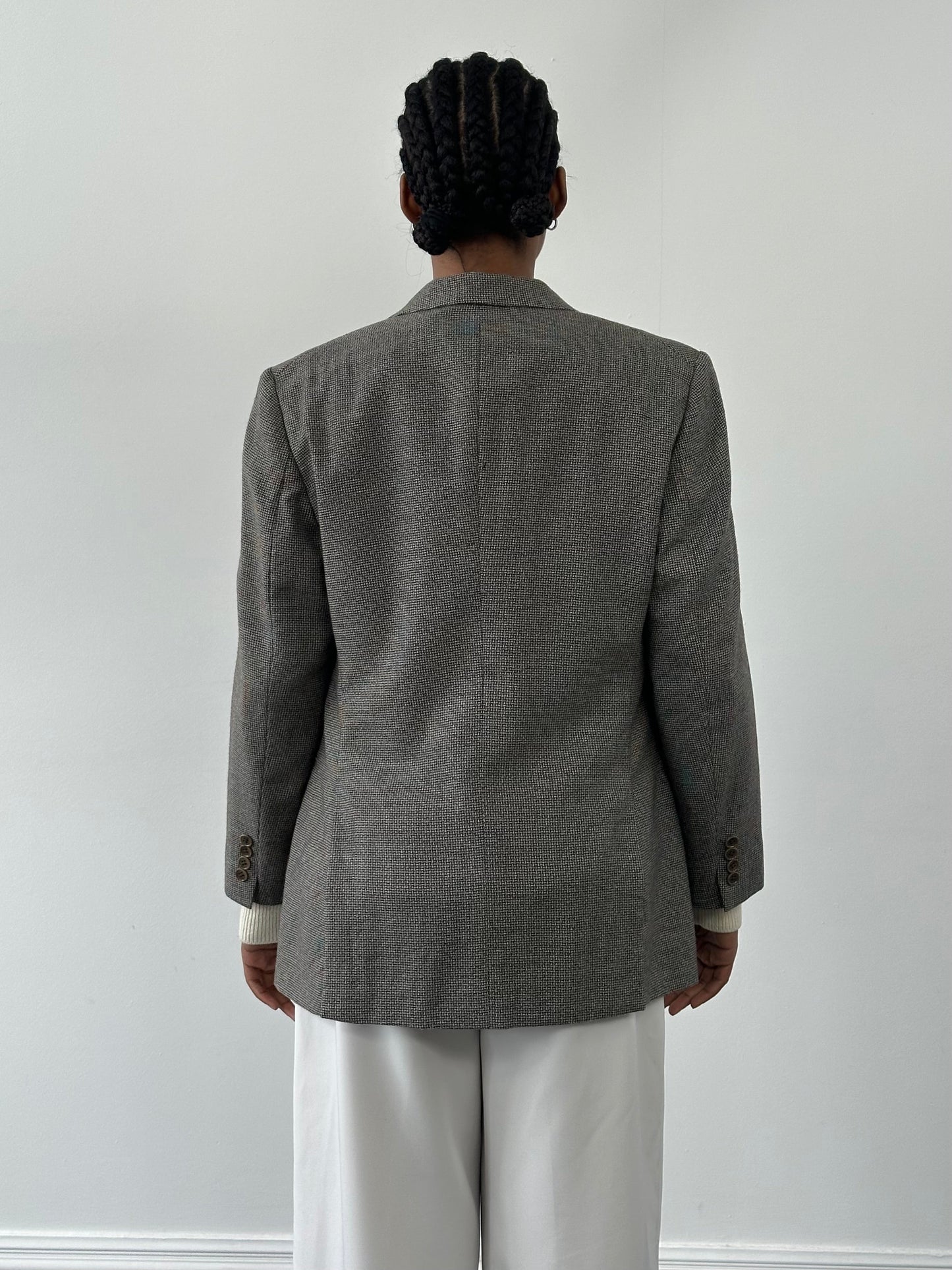 Burberry 1990s Herringbone Wool Silk Single Breasted Blazer - 36S/S