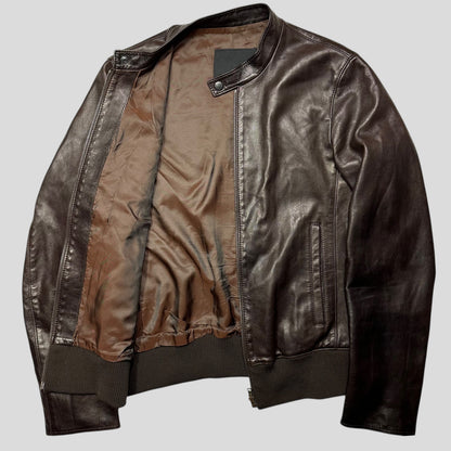 Prada SS00 Iridescent Lined Ebony Leather Biker Jacket - M