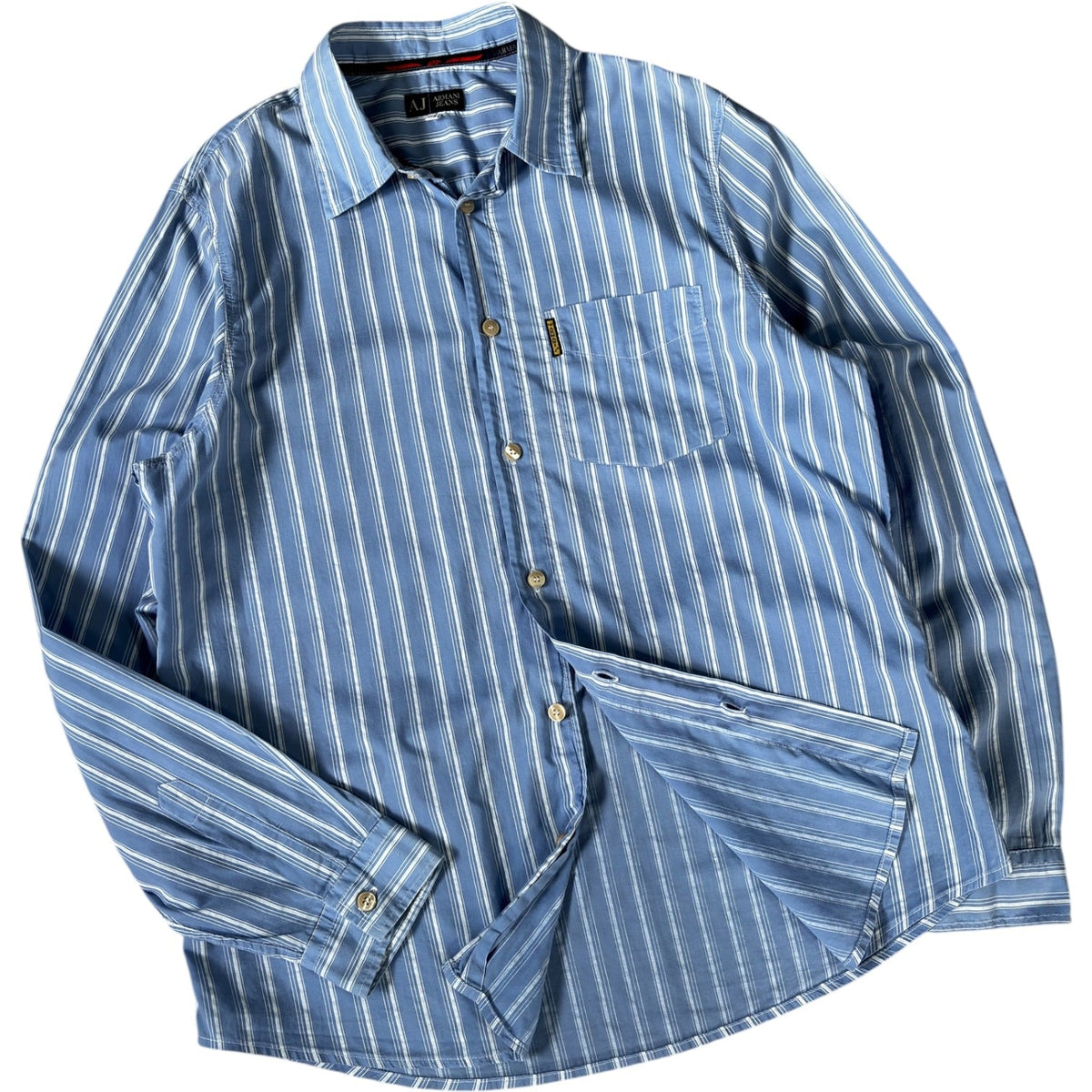 Armani Jeans 00’s Cotton Striped Shirt L | Large, Blue