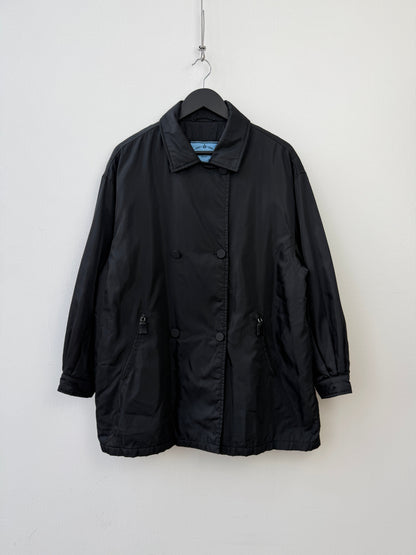 Prada 90s Belted Nylon Overcoat | Large, Black