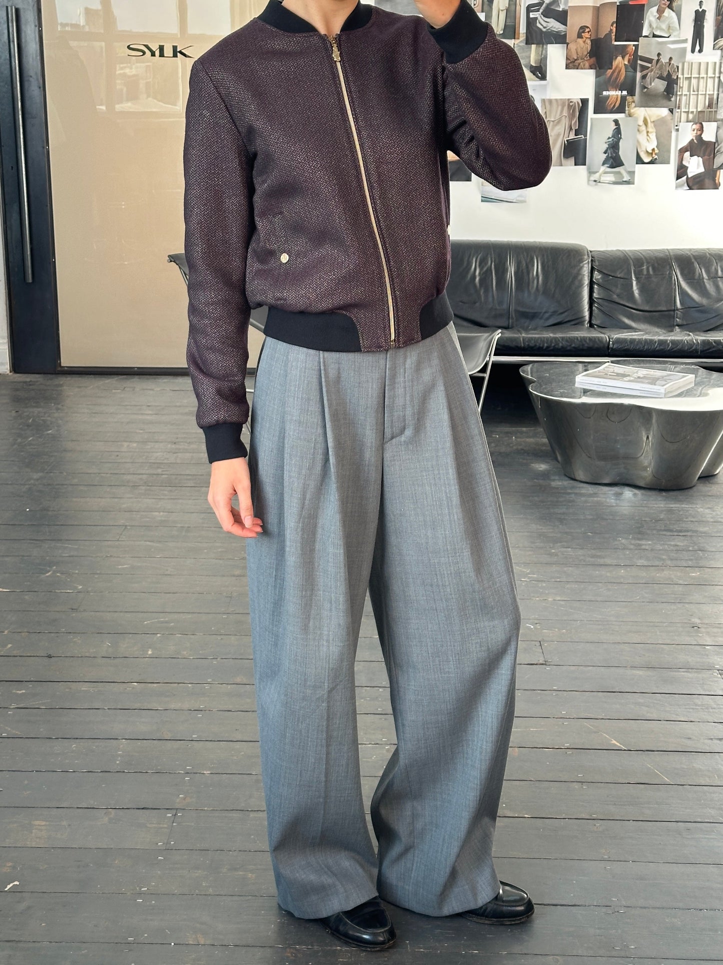 Versace Jeans 2000s Wool Herringbone Bomber Jacket - S/M