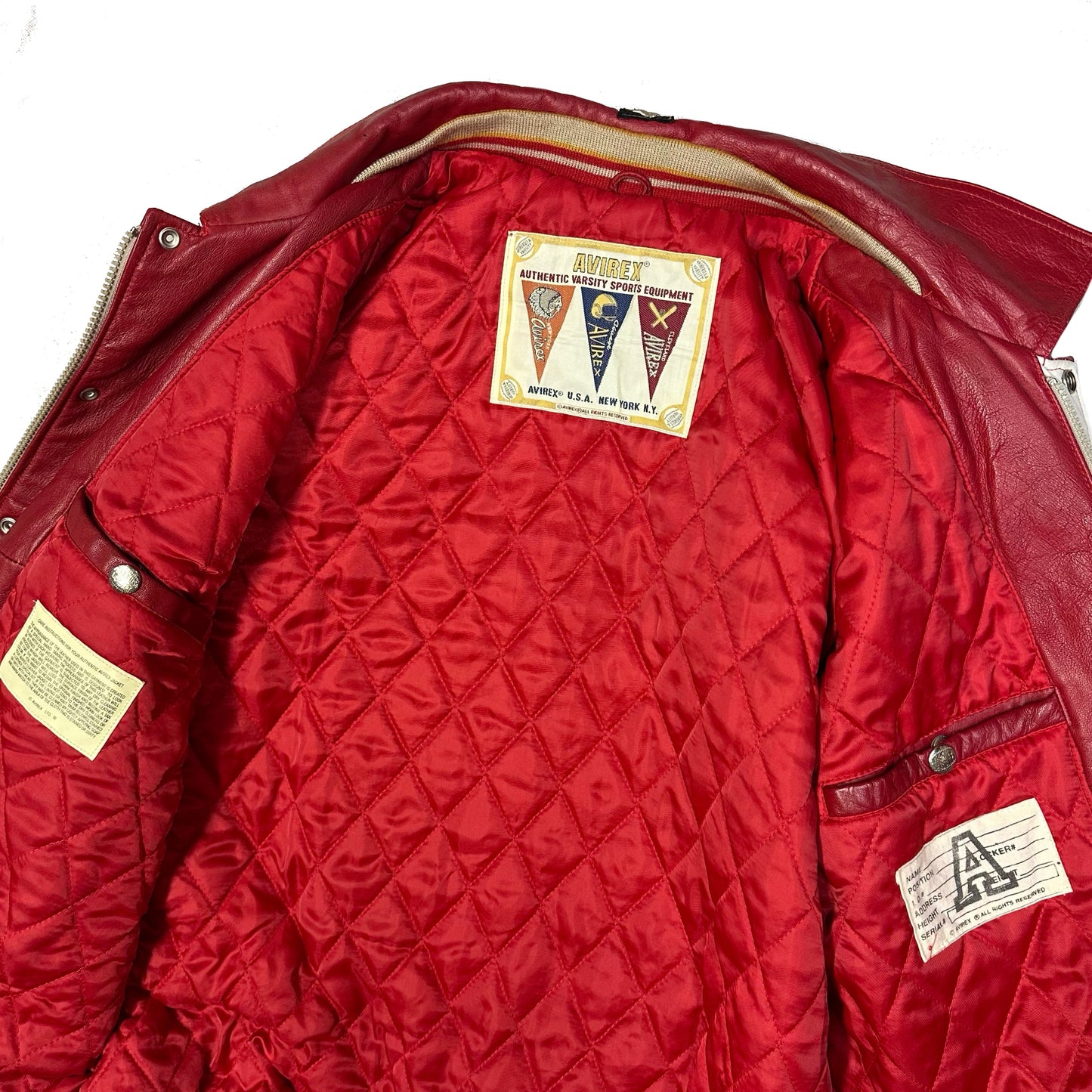 Avirex Sioux Leather Jacket In Red & Navy ( M )