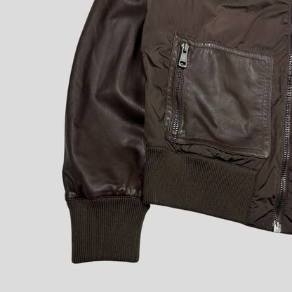 Gucci Brown Nappa Leather Hybrid Logo Bomber Jacket - IT46 (S) | Default Title, Brown