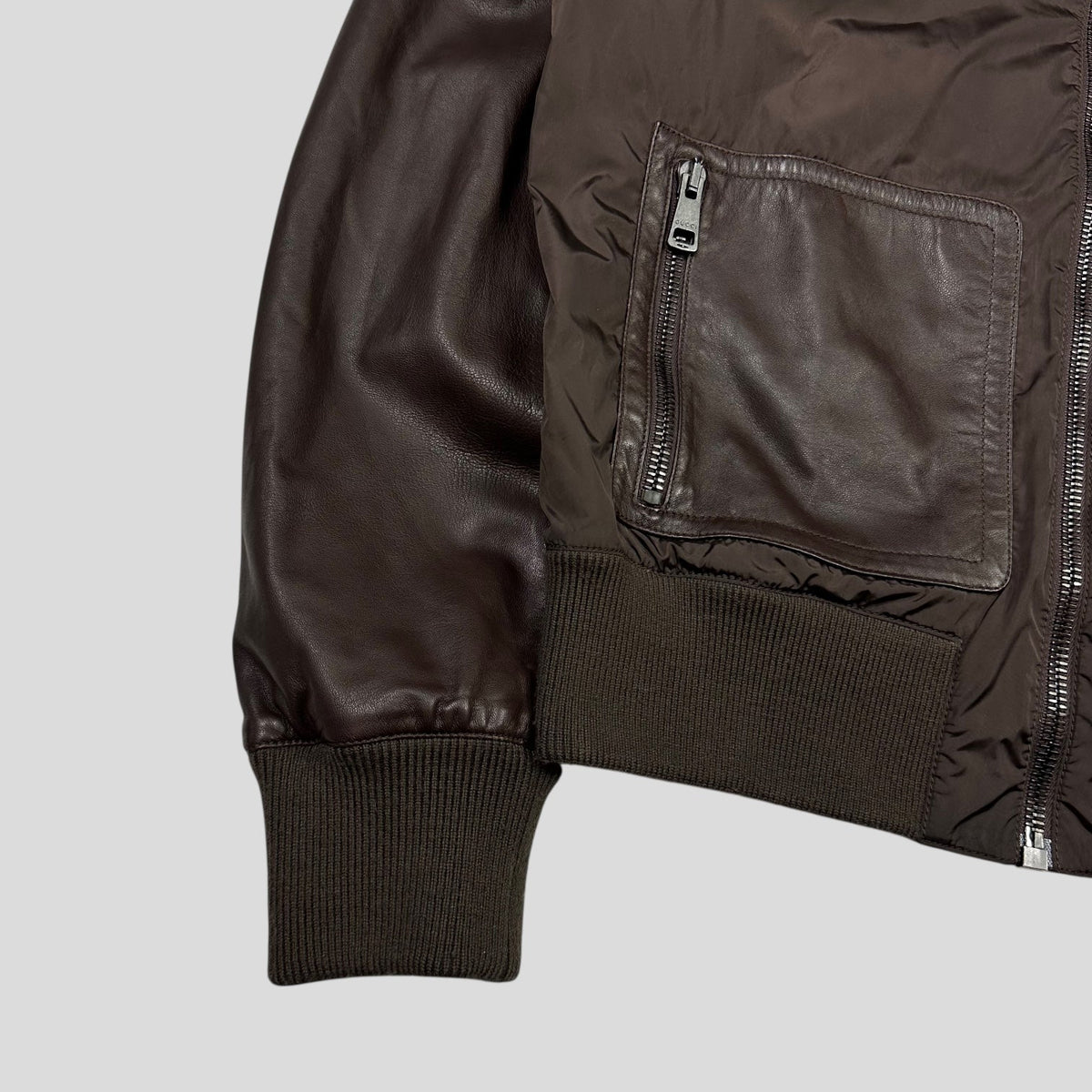 Gucci Brown Nappa Leather Hybrid Logo Bomber Jacket - IT46 (S)