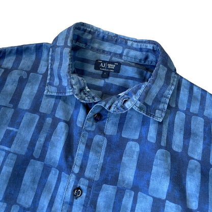 Armani Jeans 00’s All Over Print Short Sleeve Shirt M | Medium, Blue