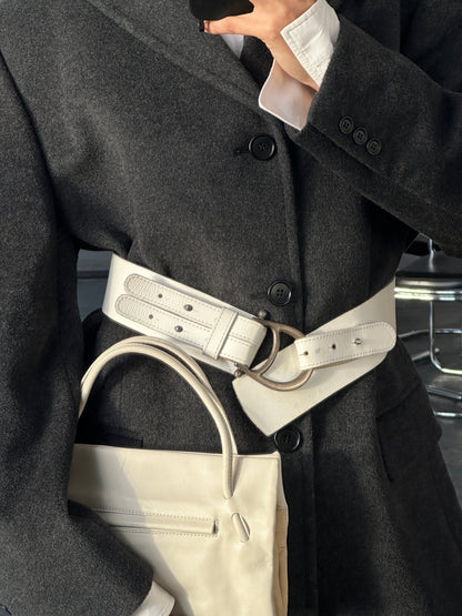 Italian Vintage 1990s Chrome Chunky Leather Belt - W32-34