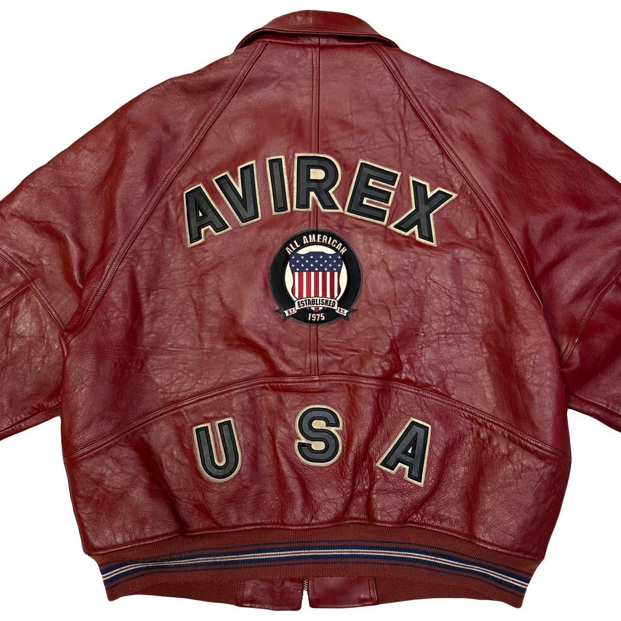 Avirex Icon Leather Jacket In Burgundy Red ( XXL )