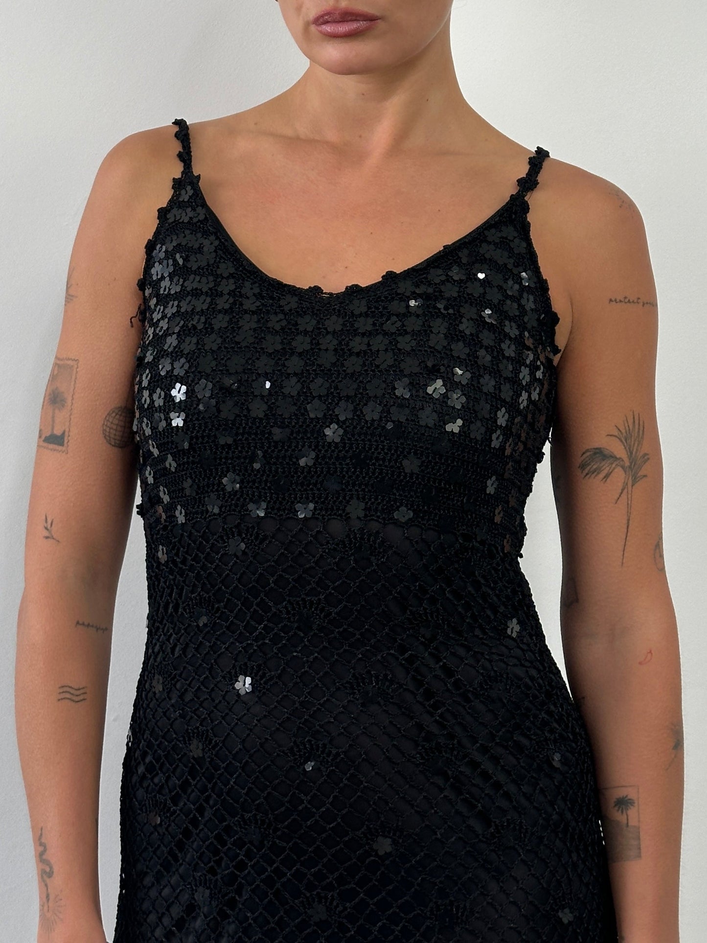 Vintage Sequin Crochet Midi Slip Dress - XS/S