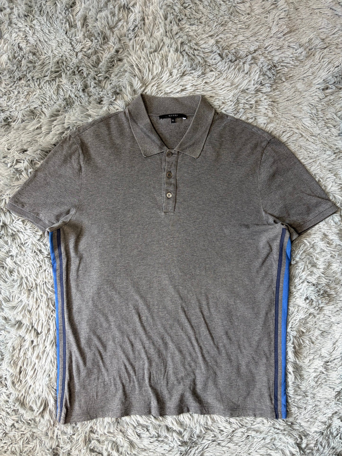 Gucci 00’s Contrast Seam Stripe Cotton Polo Shirt - L | O/S, Blue