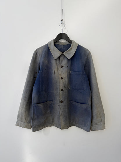 Vintage 1950s French Bleu De Travail Chore Jacket | Medium, Faded Blue
