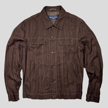 CDG Homme 2004 Crinkle Striped Work Jacket - L (M) | Medium, Brown