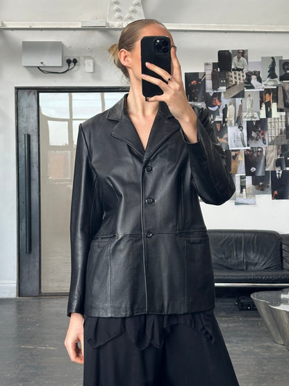 Vintage 1990s Minimal Leather Jacket - M