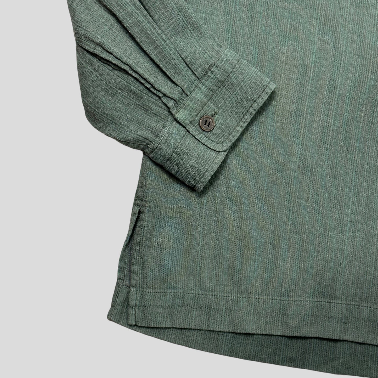 Issey Miyake 1998 Green Textured Micro Stripe Shirt - M/L