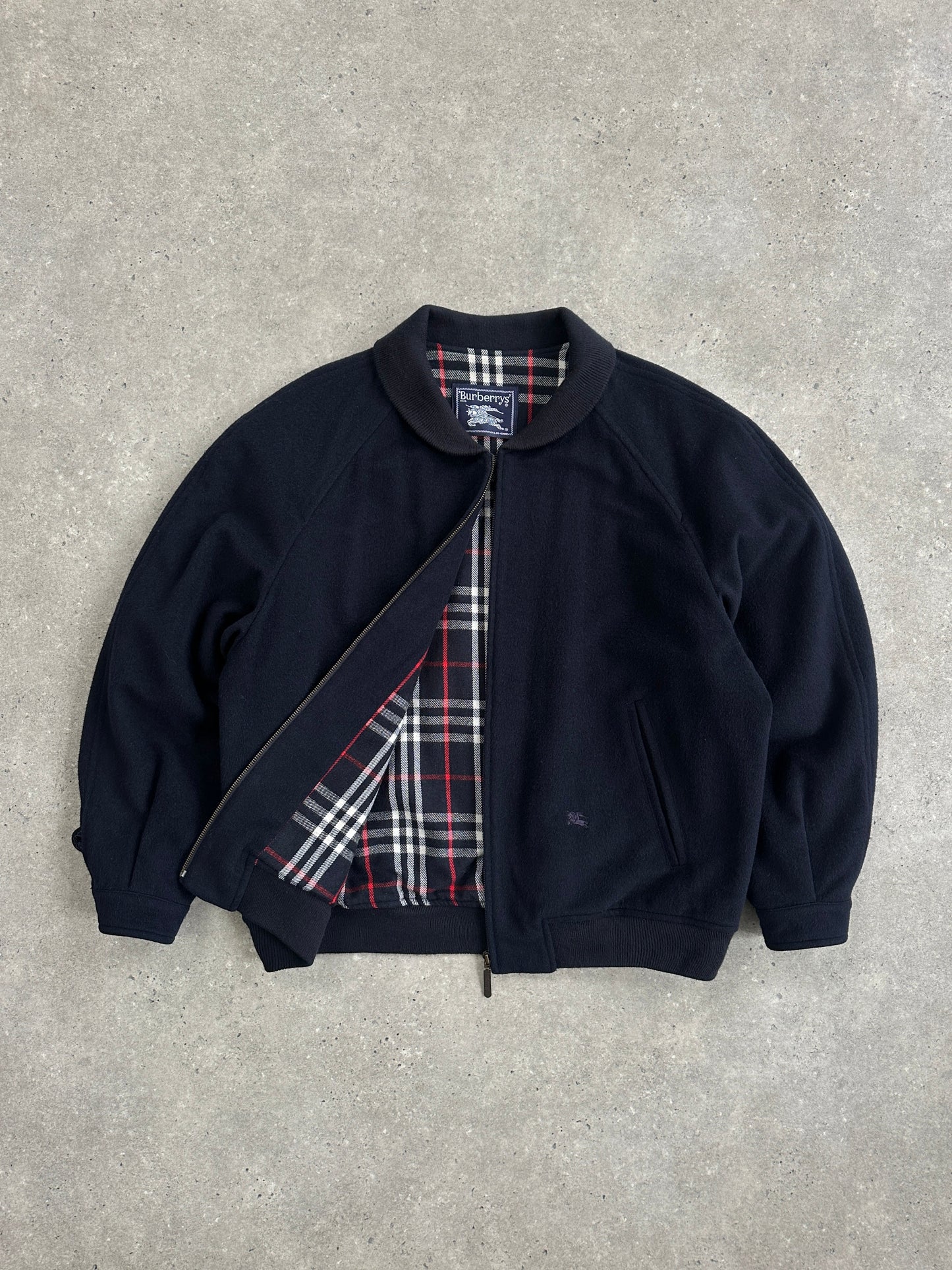 Burberry 1990s Pure Wool Check Logo Bomber Jacket - L/XL