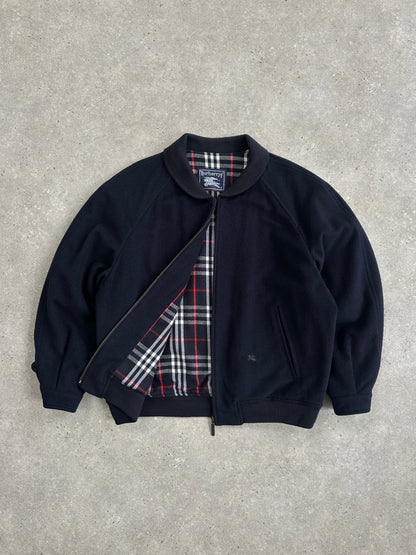 Burberry 1990s Pure Wool Check Logo Bomber Jacket - L/XL