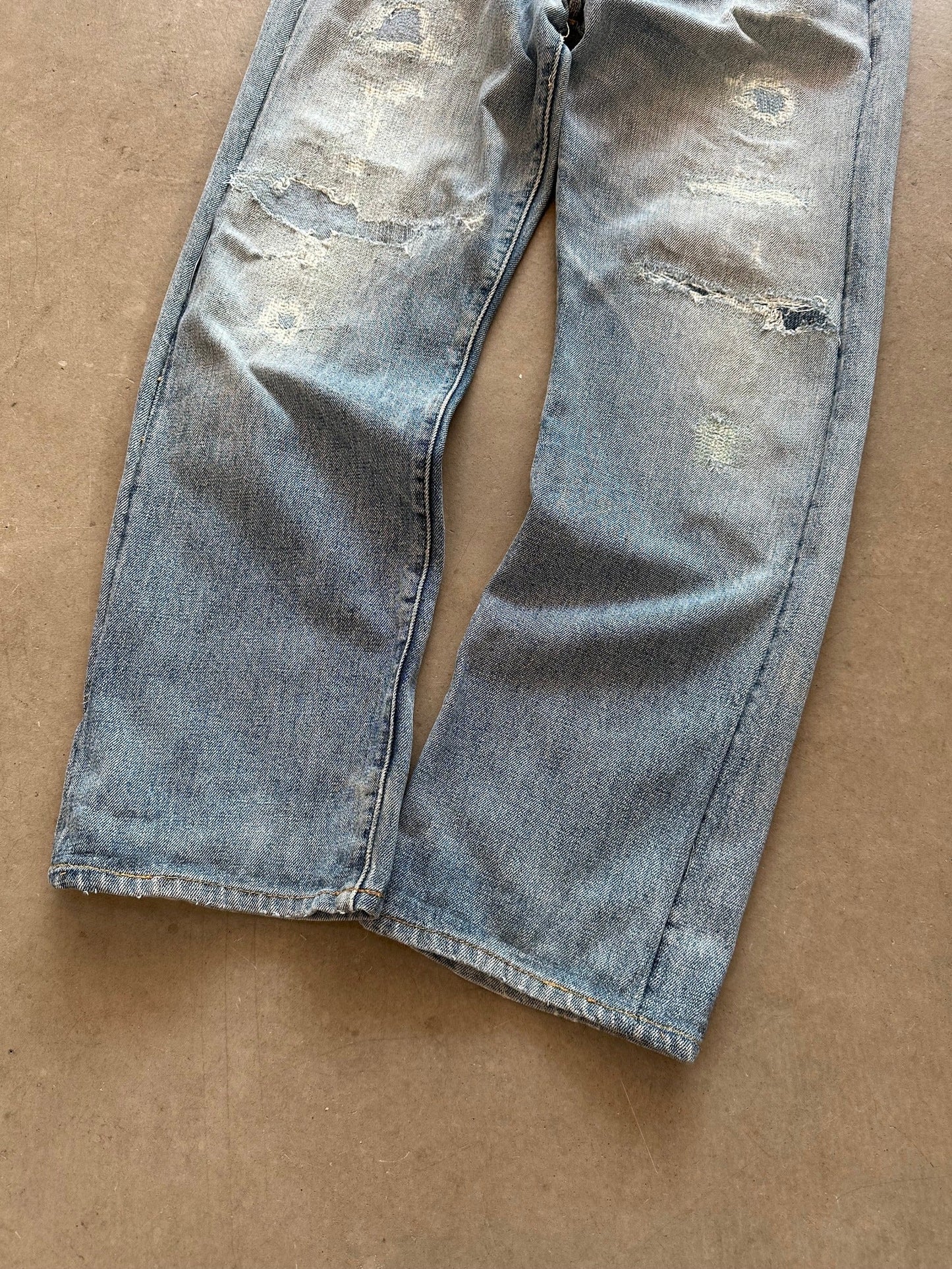 1990's Levi's 501 Repaired ‘Big E’ Selvedge Jeans - 34 x 30 | W34, Red