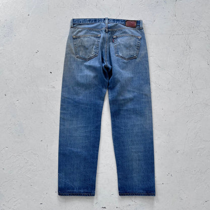 2000s levis 501 limited edition red line selvedge distressed jeans | Blue, Red