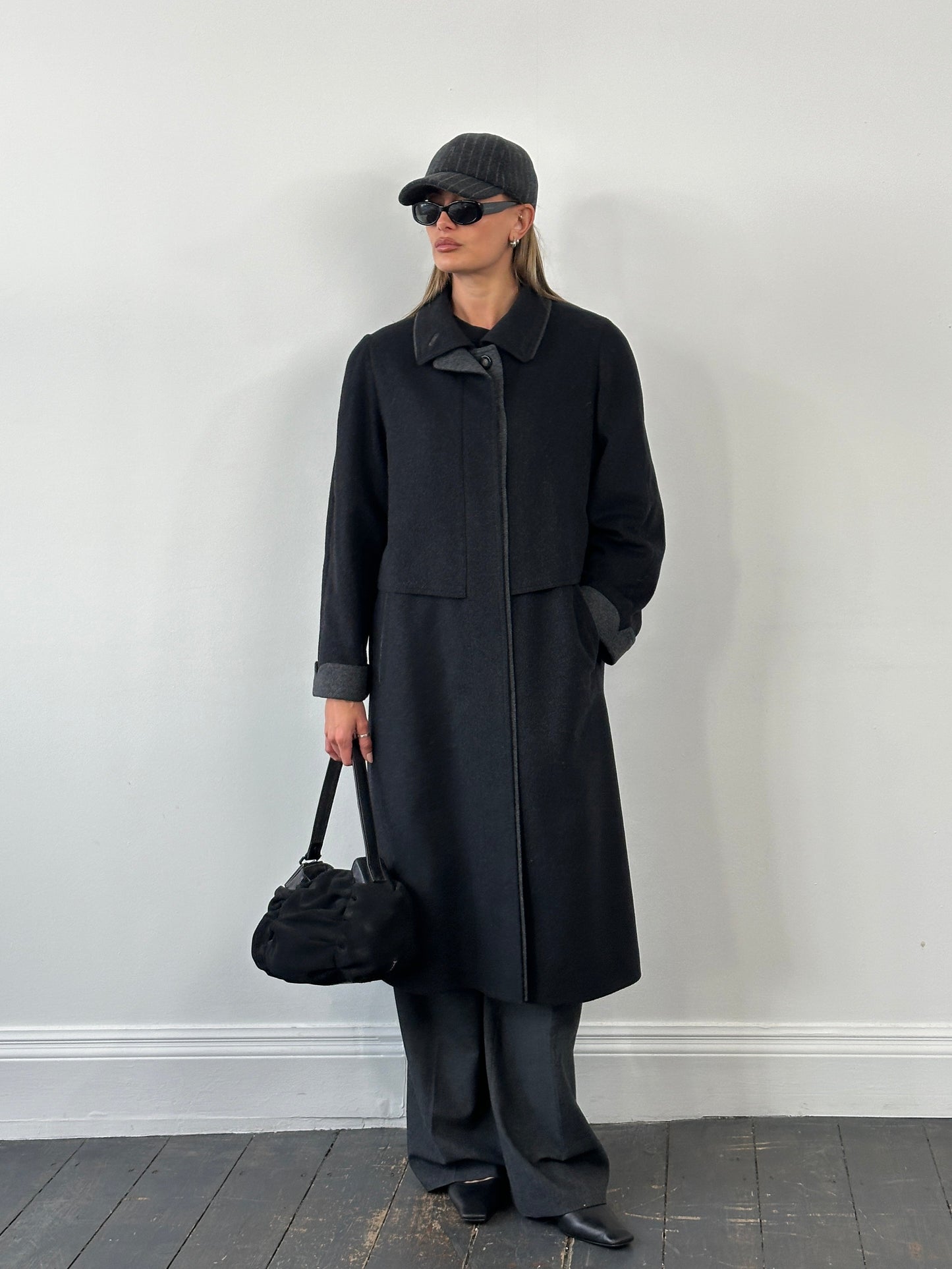 Vintage 1990s Wool Concealed Placket Coat - L