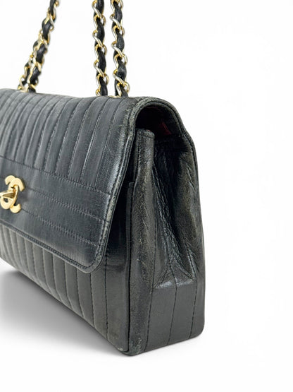 1980s Chanel Single Flap Horizontal Lambskin Leather Bag GHW Vintage | O/S, Black