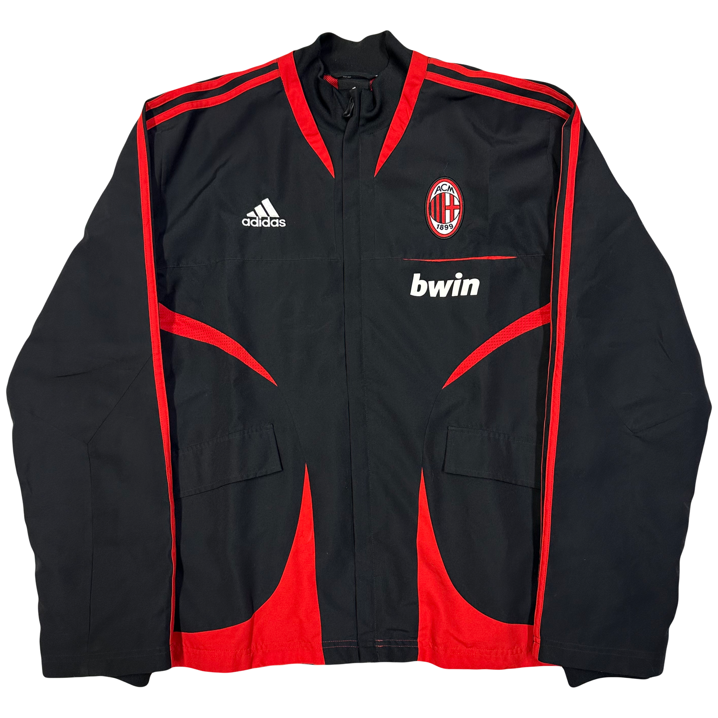 Adidas 2008/09 AC Milan Tracksuit Top In Black & Red ( M )