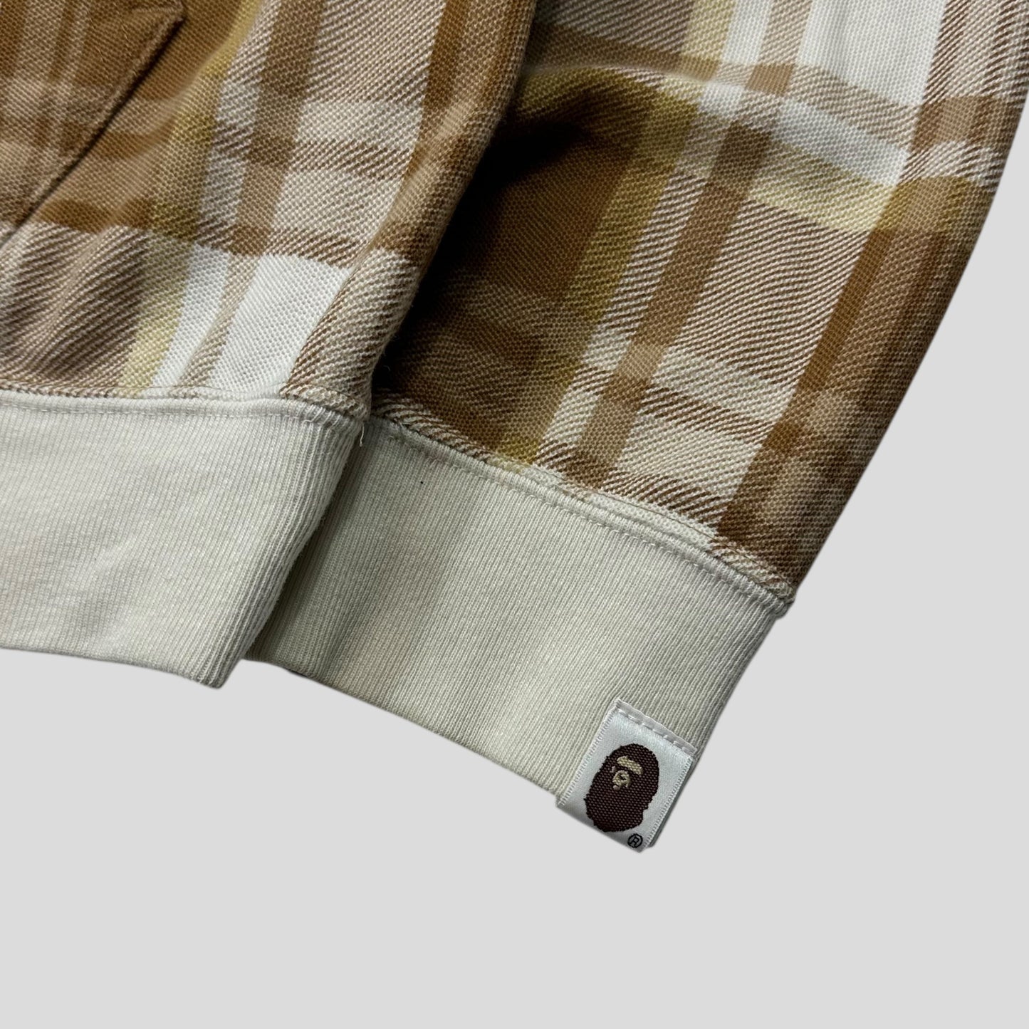 Bape 00’s Plaid Tartan Caramel Latte Cotton Zip-up Hoodie - L