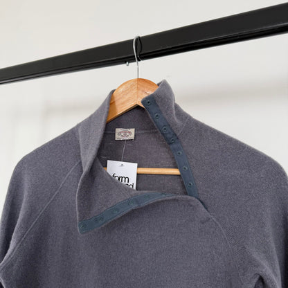 1990s armani jeans asymmetrical clasp funnel neck knitted jumper | O/S, Charcoal