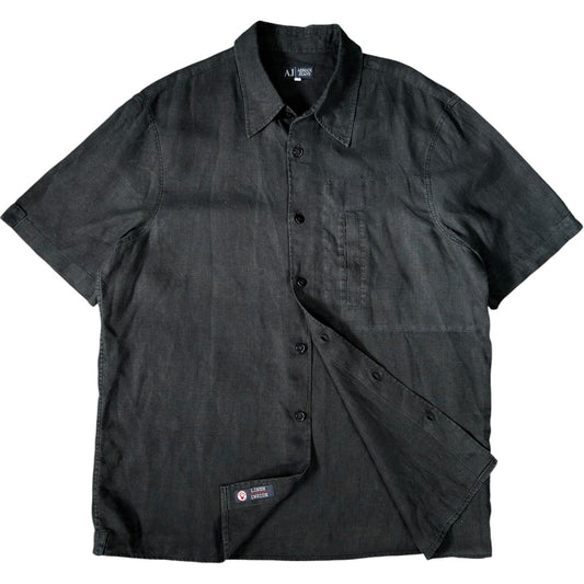 Armani Jeans 00's Linen Short Sleeve Shirt XXL | XXL, Black