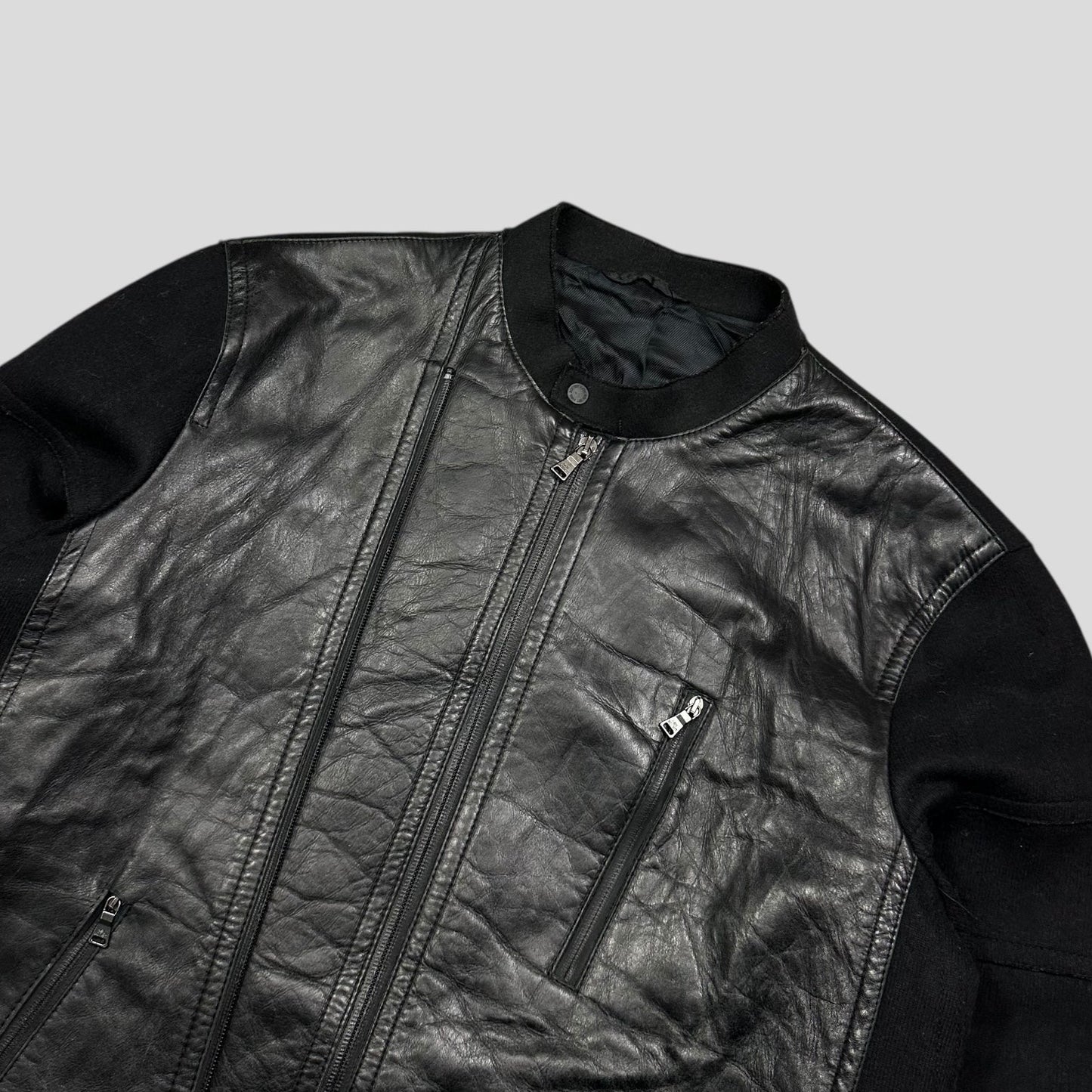 Neil Barrett 00’s Leather + Wool Modular Zip Panelled Biker Jacket - M
