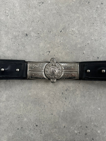 Gianni Versace Versus 1990s Panther Buckle Leather Belt - W38