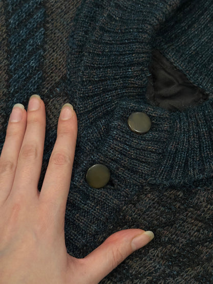 Vintage 1990s Wool Print Knit Bomber Jacket - XL