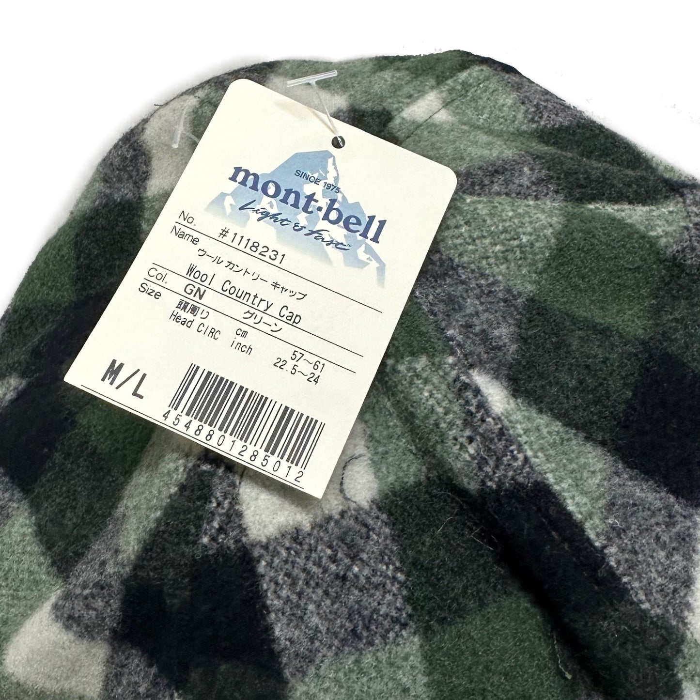 Montbell Wool Check Cap In Green ( M/L )