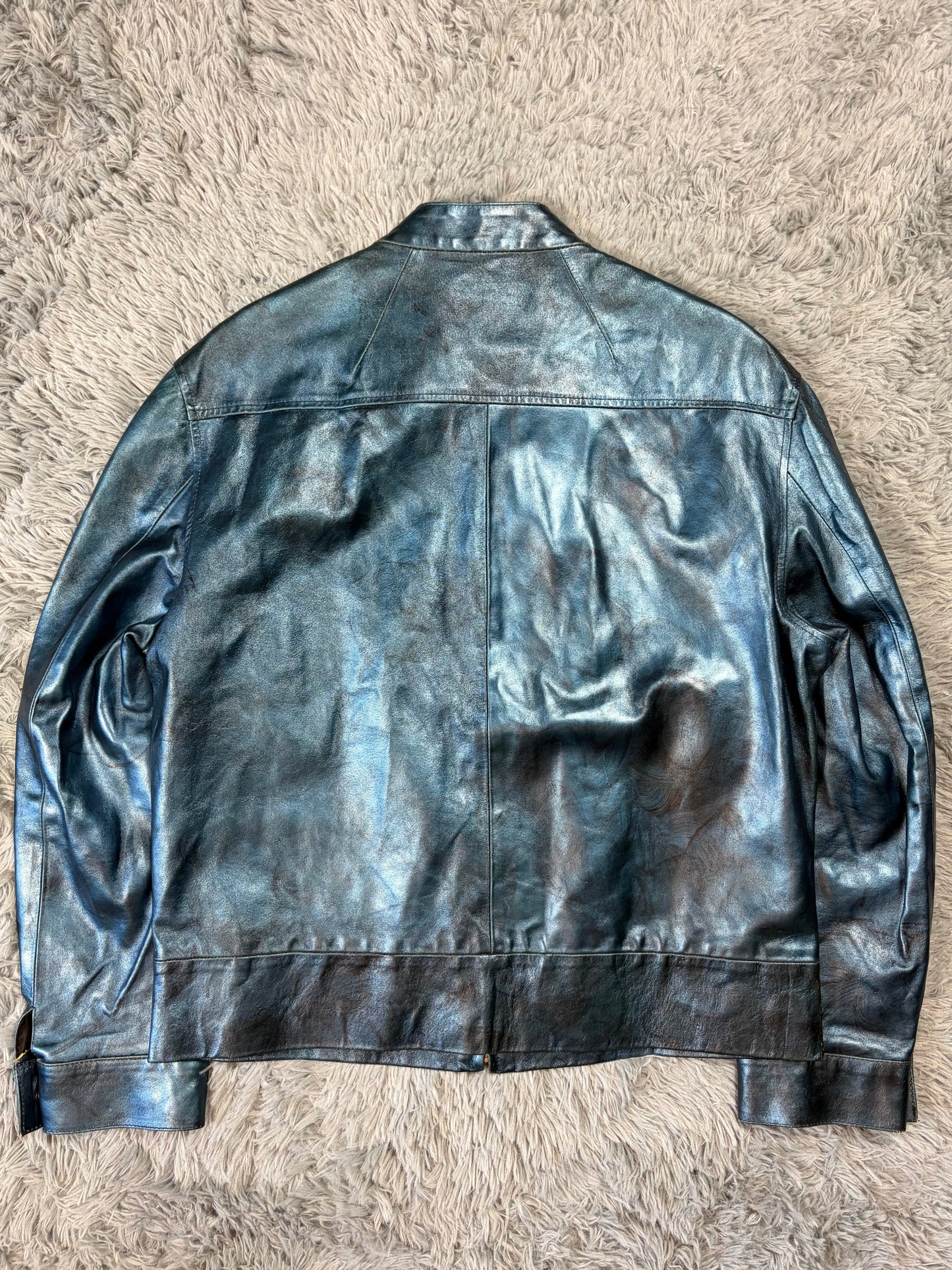 Versace VJC 00’s Blue Leather Metallic Rockstar Jacket - L | O/S, Multicoloured